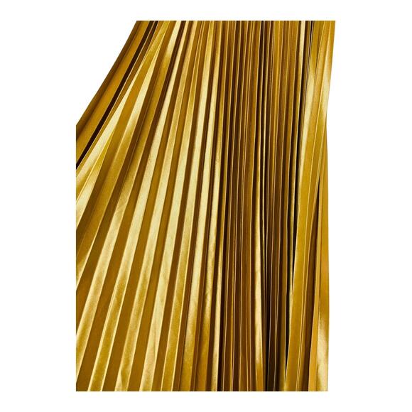 Womens Pleated A Line Midi Evening Skirt High Rise Metallic Gold Medium - Picture 3 of 5